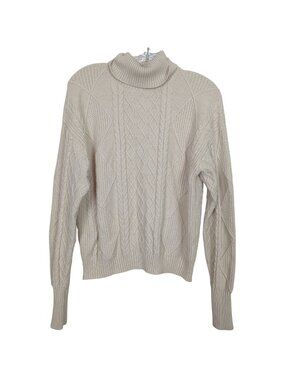 Shore Cozy Cream Turtleneck Cable Knit cream ivory Sweater size M